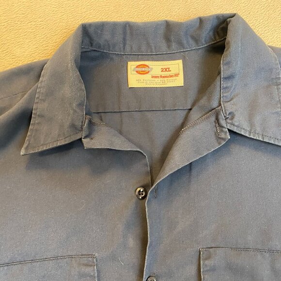 Dickies Men's Work Shirt 2XL Navy Blue Short Sleeve Button-Up Vintage - Picture 9 of 9
